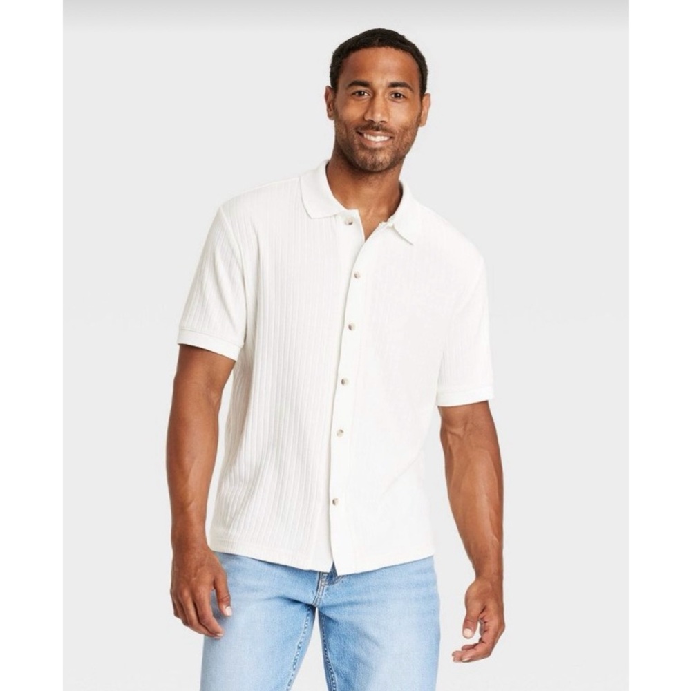 Target Goodfellow & Co Men's Short Sleeve Full Button Polo Shirt Ivory New